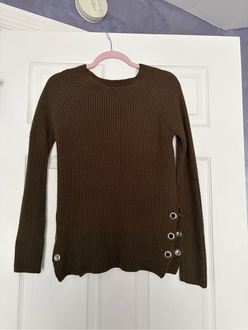 Women’s Green Eyelet-Accent Knit Sweater